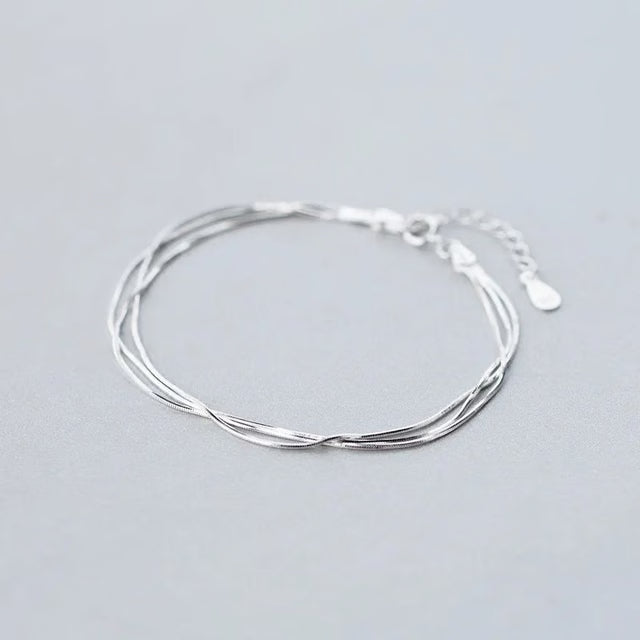 925 Sterling Silver Layered Bracelet – Korean-Inspired Minimalist Jewelry