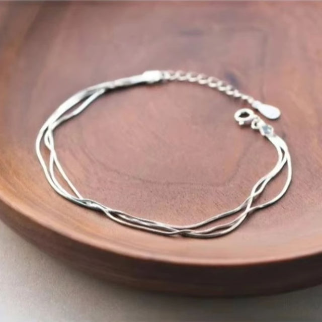 925 Sterling Silver Layered Bracelet – Korean-Inspired Minimalist Jewelry