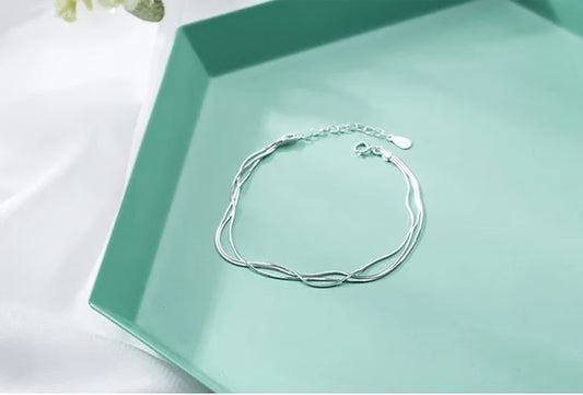 925 Sterling Silver Layered Bracelet – Korean-Inspired Minimalist Jewelry